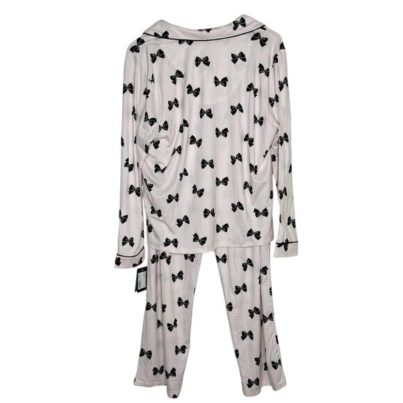 Kate Spade New York Pink Black Bow Print Two Piece Pants Pajama Set Size Large - Picture 3 of 11